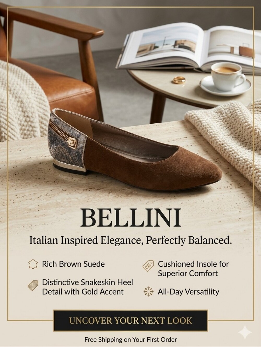 ,👣BELLINI ⭐Dark Brown/ Silver Snakeskin Flats🇺🇲